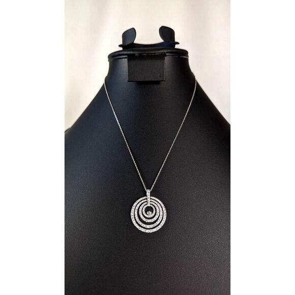 Erwin Pearl CZ Pendant Necklace Rhodium Sterling Silver 925 Signed Nested Circle - Picture 13 of 13